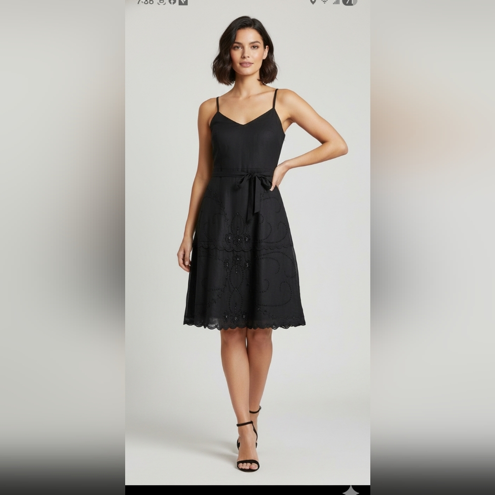 Ann Taylor LOFT Women’s Dress Black Size 14 Floral Embroidery Sleeveless